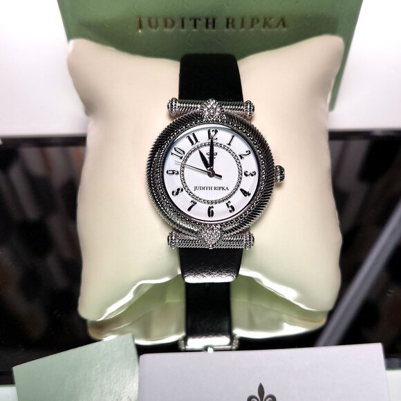 Judith Ripka Parisian Watch CZ Heart White Dial Leather Band Analog Arabic NIB main image 8